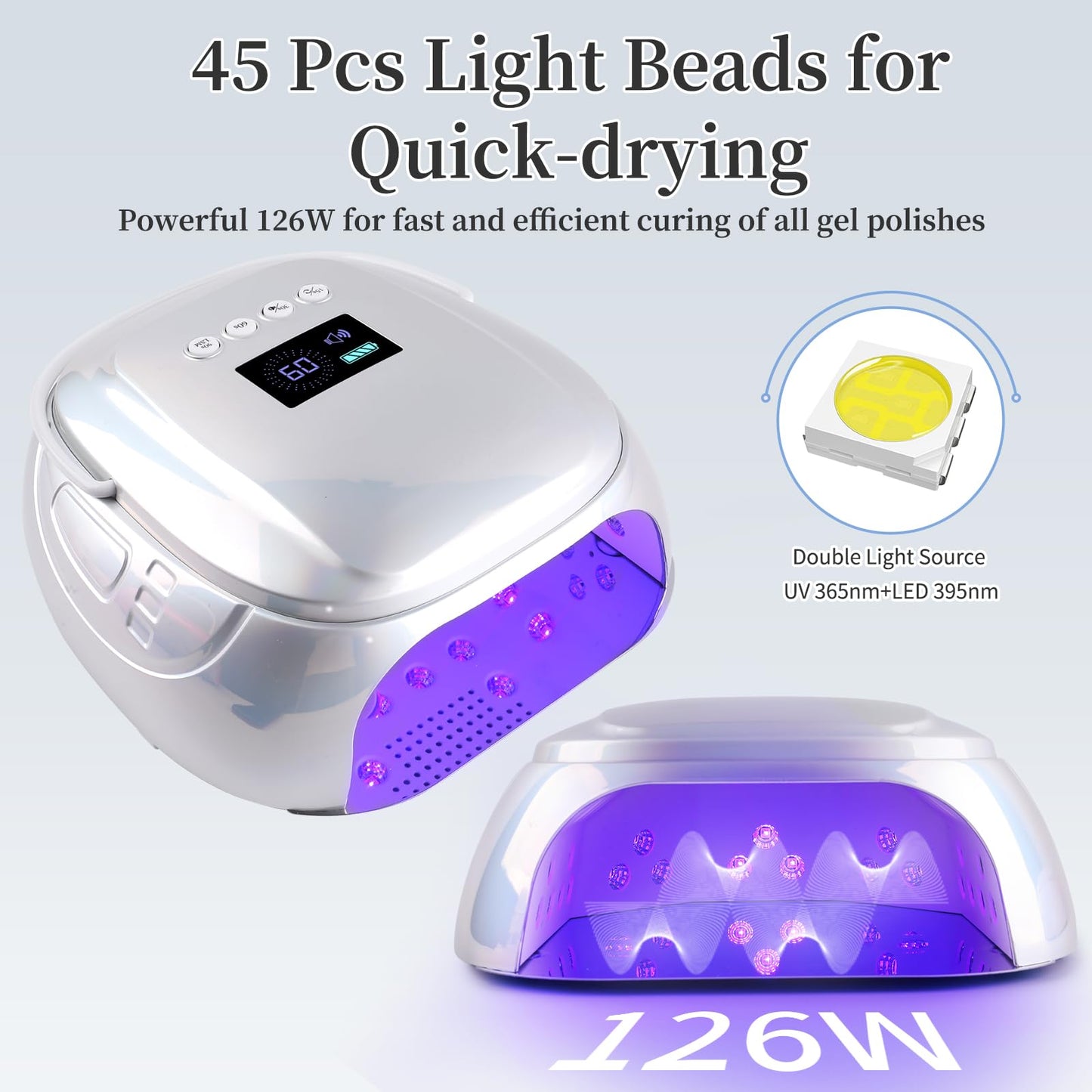 BOMOQING 126W Rechargeable UV LED Nail Lamp, Portable Cordless Nail Dryer with Auto Sensor and 4 Timer Settings, Professional Curing Lamp for Gel Polish and Salon (Plating Silver)