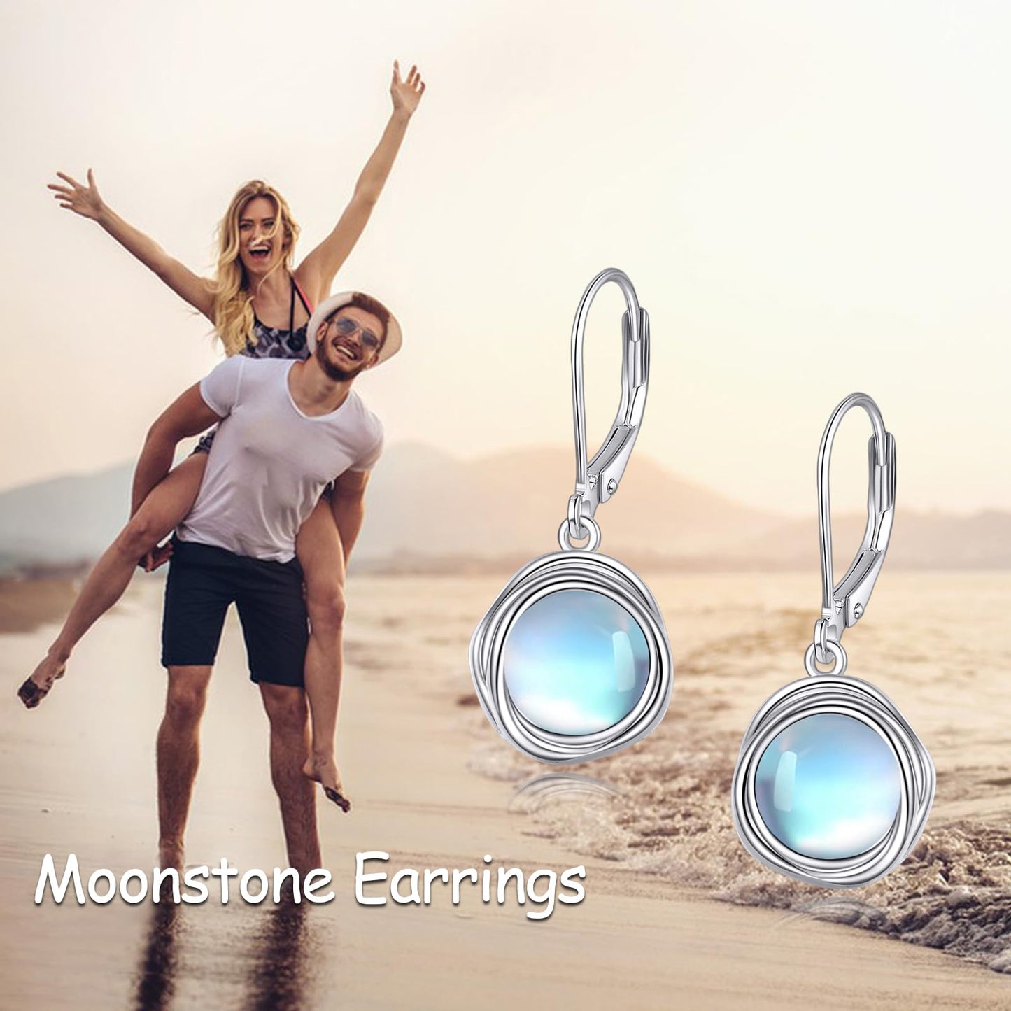 POPLYKE Moonstone Earrings Dangle for Women 925 Sterling Silver Leverback Earrings for Women Moonstone Jewelry