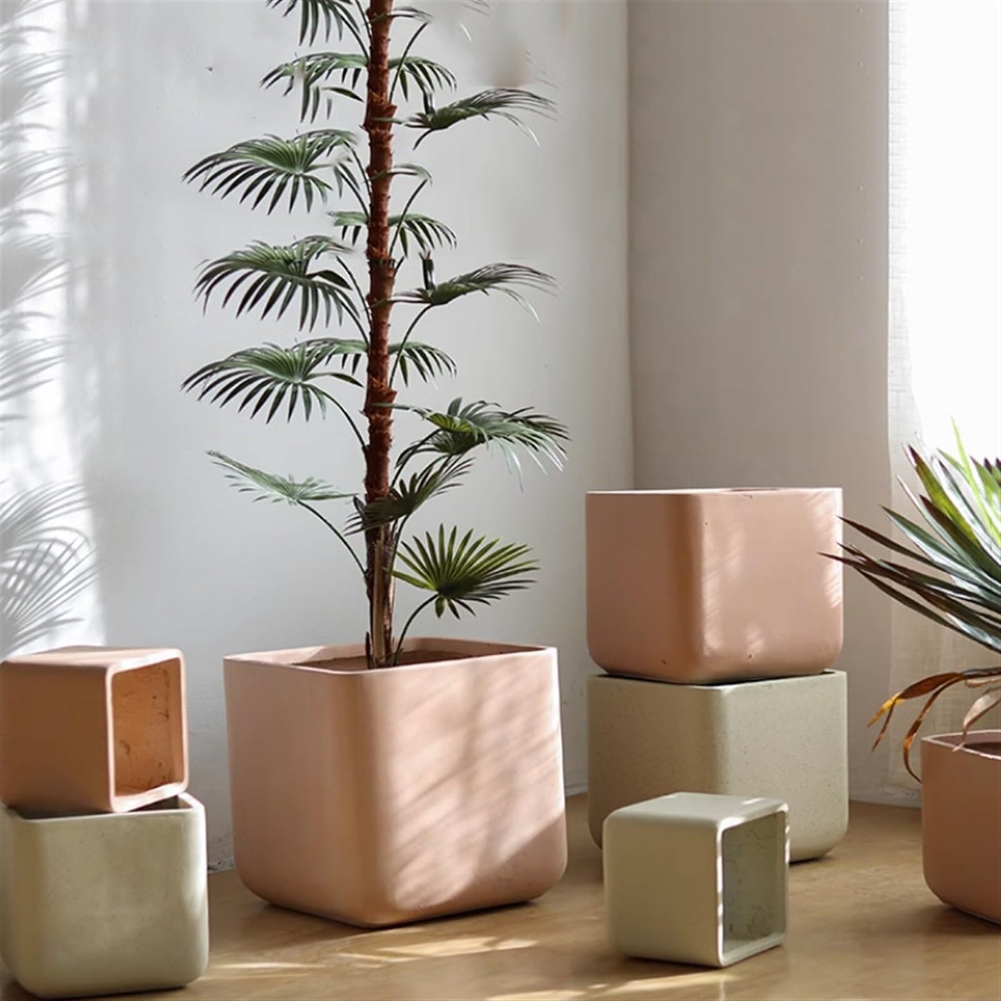 Xilin-872 Plant Pot, Flower Pots, Square, Large, Artificial Concrete, Tall Model, Green Plants and Flowers, Flower Pots, Simple, Plain Floor Decoration, Planters Flower Planters (White, Large)