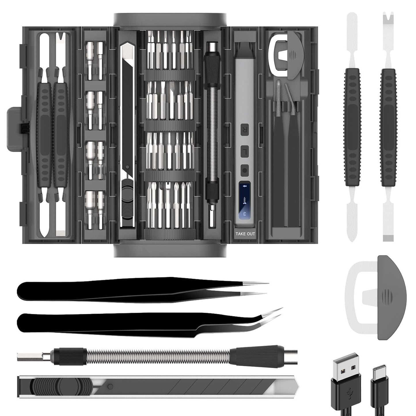 UF-TOOLS Mini Electric Screwdriver, 83 in 1 Cordless Rechargeable Small Power Screwdriver Set with 72 Bits, Led Light and Magnetic Mat, Professional Repair Tool for Phone Watch Camera Laptop PC