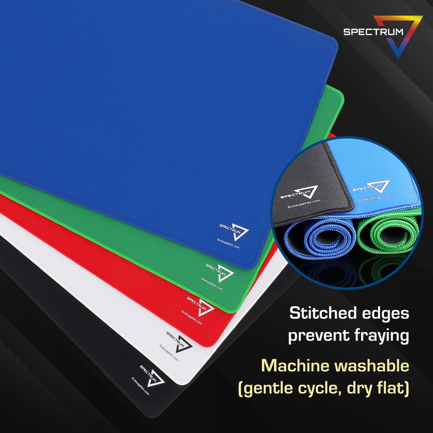 BCW Spectrum Playmat – Black (24" x 14") | Stitched Edges for Durability | Ideal for TCG, Tabletop Gaming & Magic: The Gathering