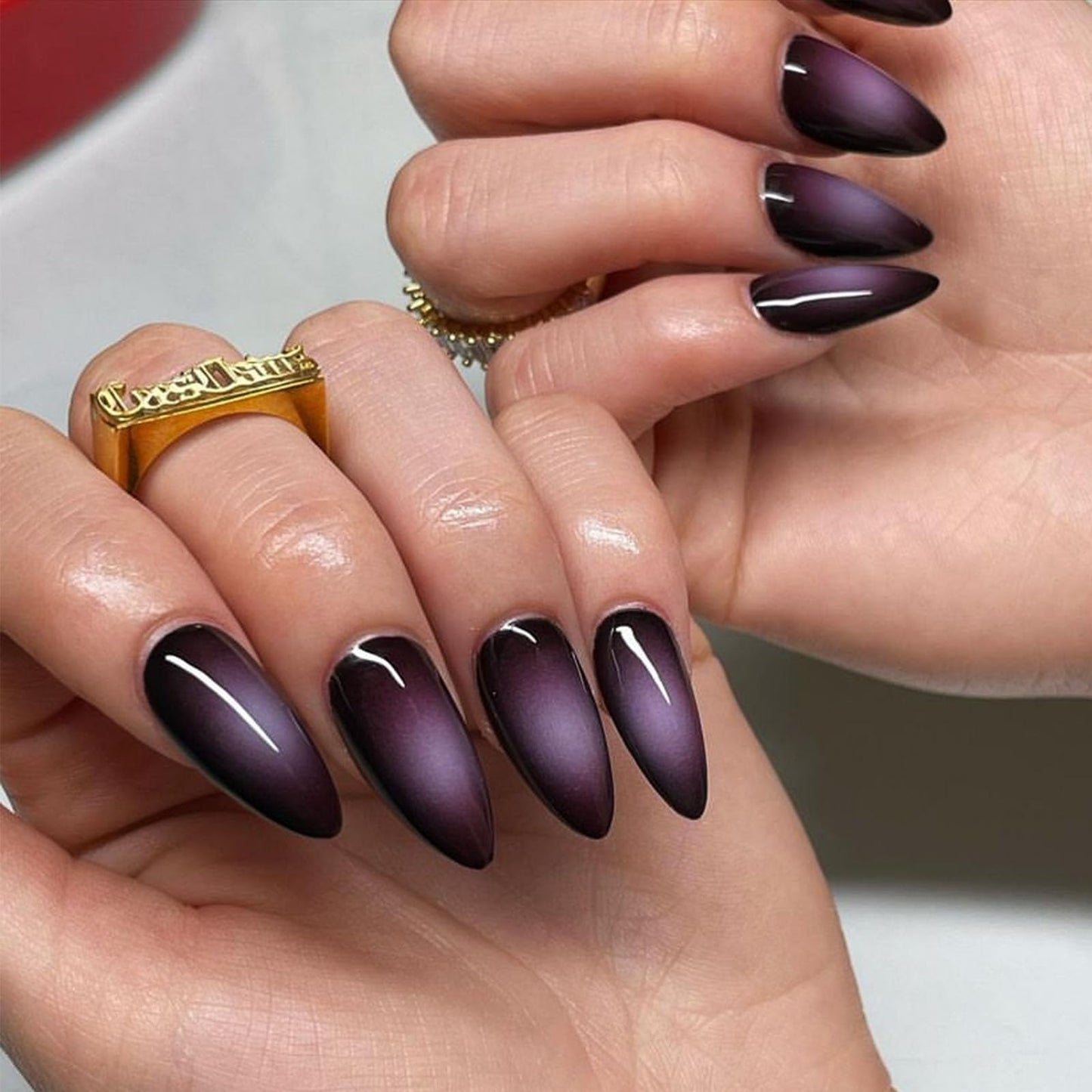 IMSOHOT Press on Nails Medium Almond Fake Nails Purple Ombre Stiletto Acrylic False Nails Gel Full Cover UV Artificial Nails 24PCS
