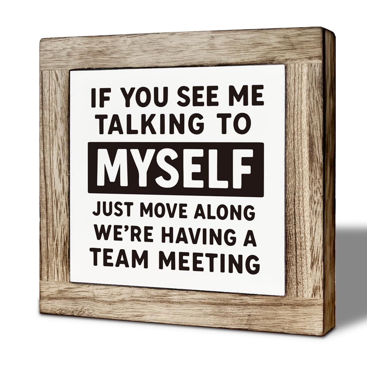 If You See Me Talking to Myself We're Having a Team Meeting Desk Decorative, Funny Office Table Sign, Art Home Office Shelf Desk Decor, Table Decoration Gift 5.9×5.9 inch