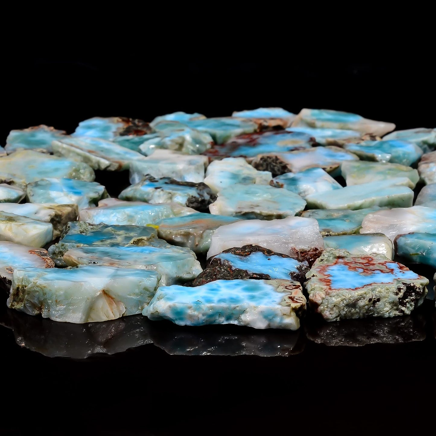 Natural Larimar Raw Slice Gemstone- Healing Crystals for DIY Jewelry Making -Loose Natural Cabochon -Perfect for Crafting Unique Jewelry Designs (5 pcs, 20-35 mm)