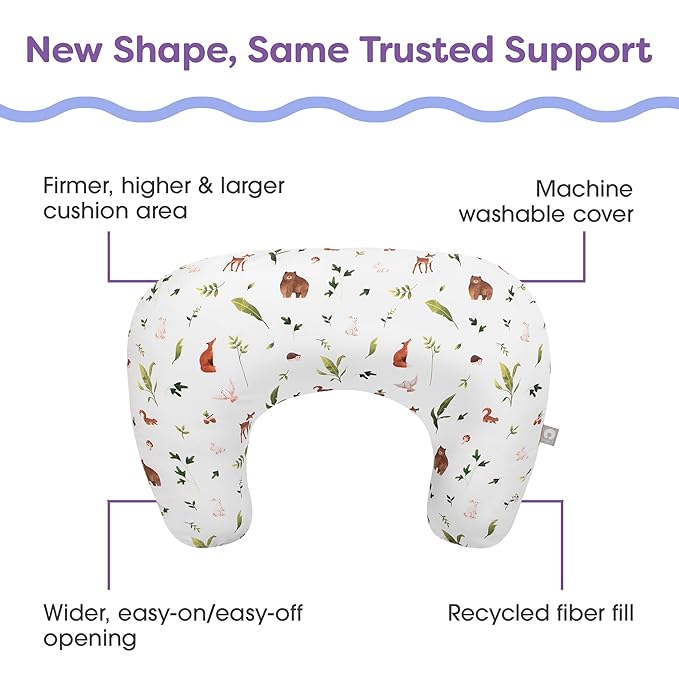 Boppy Nursing Pillow, Neutral Plants and Animals, Larger, More Supportive Pillow for Breastfeeding and Bottle Feeding; Firmer, Higher Lift, Larger Area Than Original Nursing Pillow; JPMA Certified