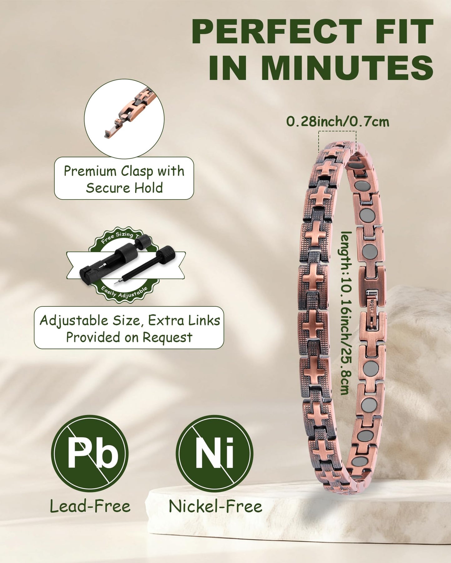 MagEnergy Copper Ankle Bracelet for Women, Christian Magnetic Anklets with 3500 Gauss Magnets, Adjustable Biblical Cross Anklet, Jewelry Gift