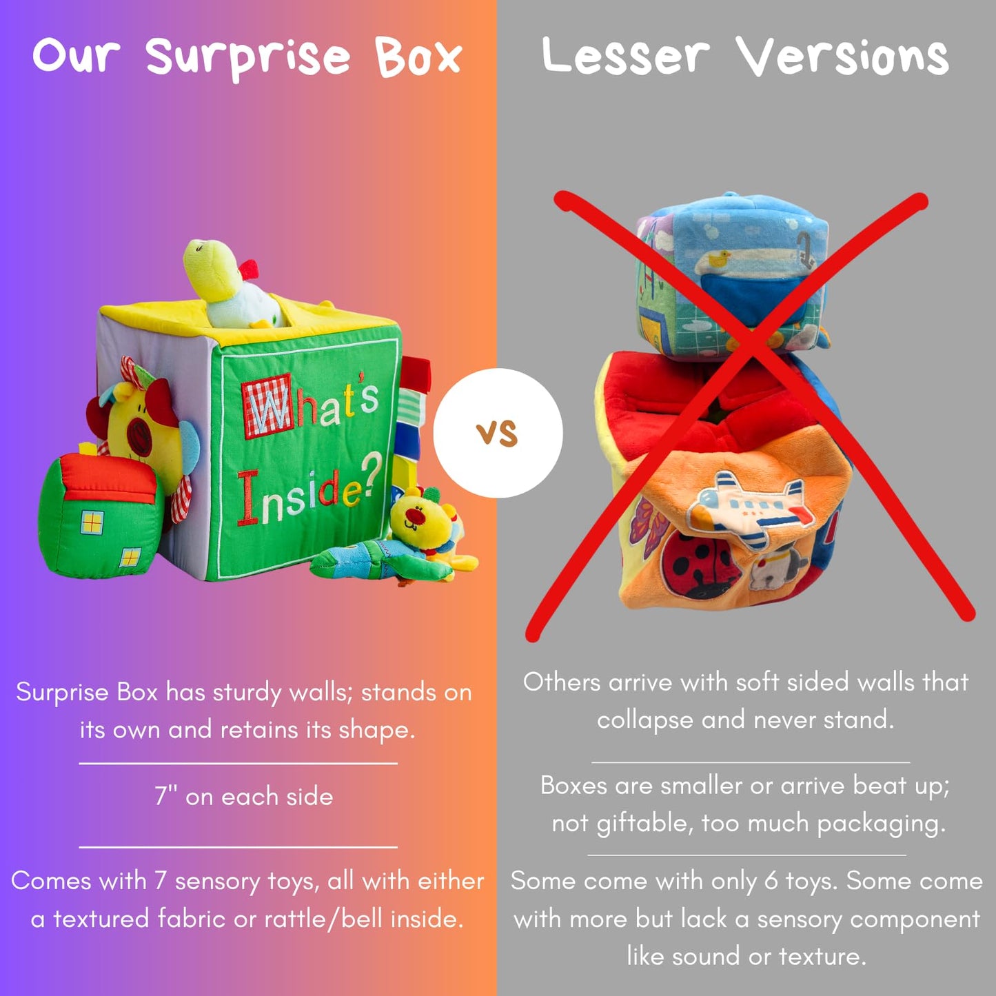 Whats Inside Box - What's in the Box Toy - 7 Surprise Pieces - Educational Sensory Toys, 7" Square, Larger and More Pieces Than Most, Perfect Size for Small Hands, for Babies, Toddlers