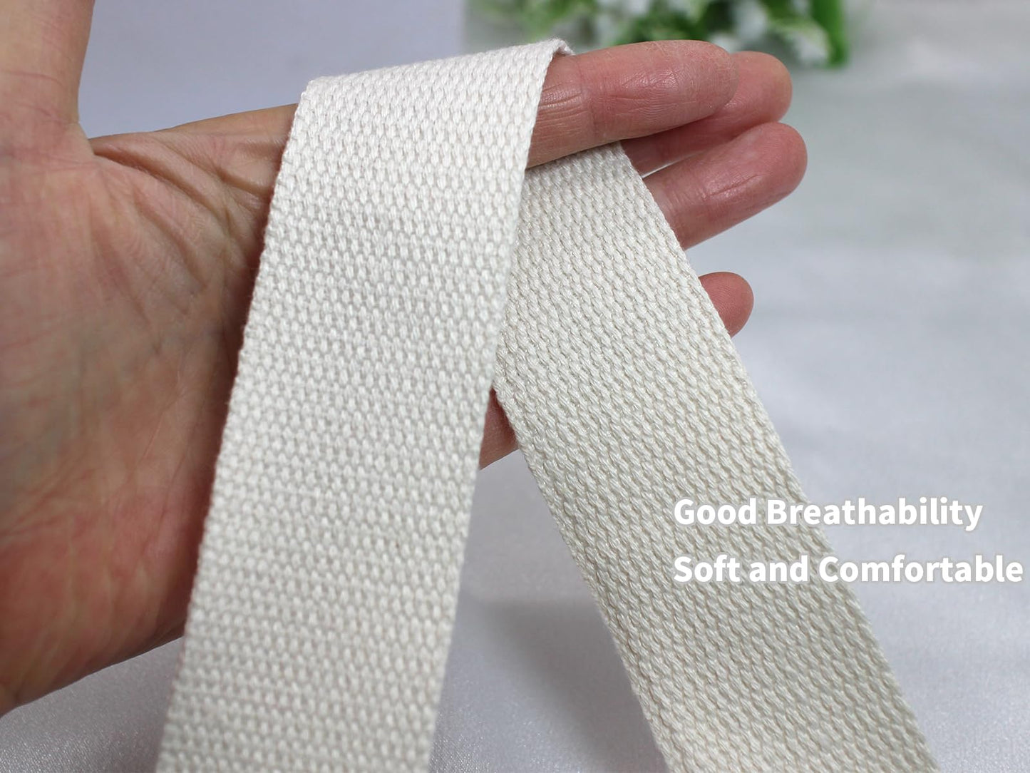 JESEP YONG 1 1/2 inch 30ft Ivory White Heavy Cotton Webbing Strap Wide Flat Weave Webbing Strap for Cloth Tote Bag, Pet Collars, DIY Projects, Crafts, Outdoor Accessories