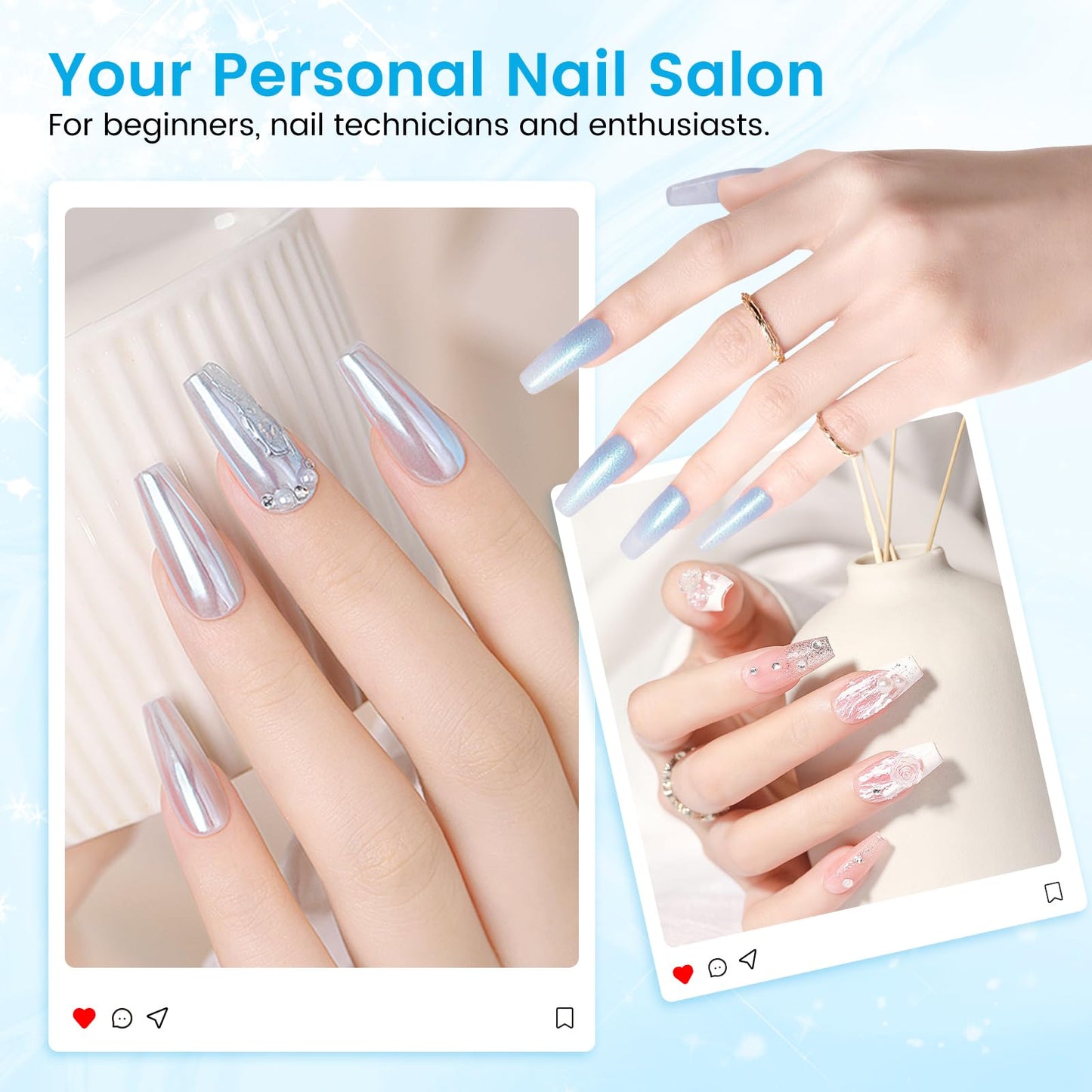 Nail Kit for Beginners with Everything: Professional Acrylic Powder Liquid Set with Nail Practice Hand Drill U V Light in Cosmetic Bag Gift for Women Salon Home (Blue)