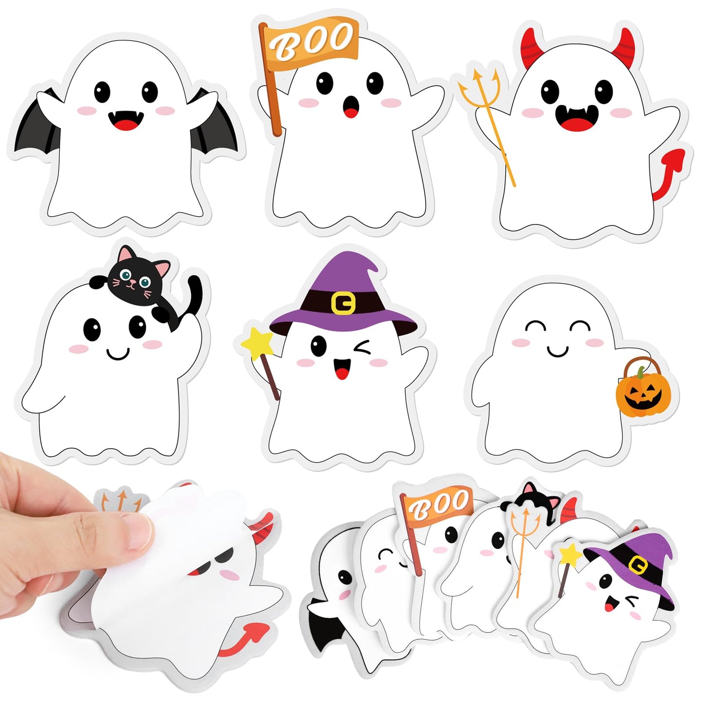 24 Pads Halloween Sticky Notes, Cute Boo Ghost Post It Notes 6 Designs, Halloween Memo Notepads for School Office Students Teachers Gift Supplies