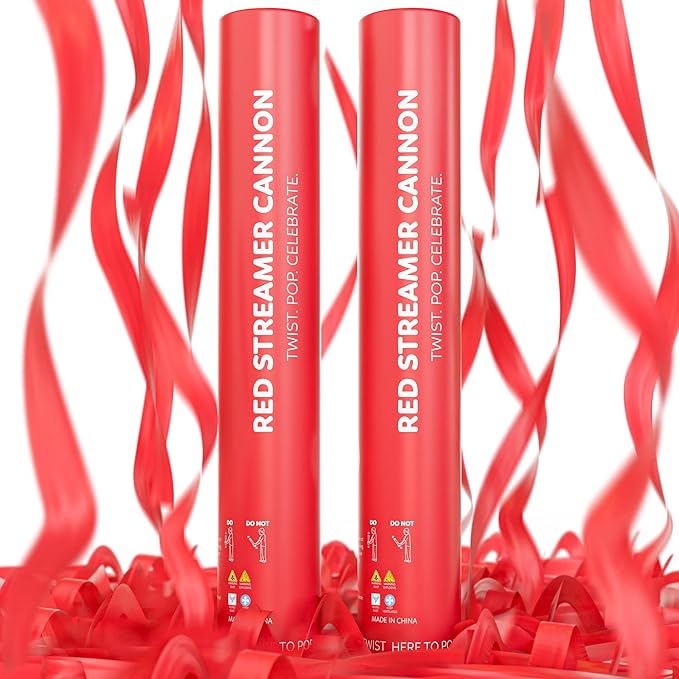 2 Pack Streamer Cannon Confetti Poppers | Biodegradable Red Confetti | TUR Party Supplies | Launches Up to 25ft | Giant (12 in) | Party Poppers for Graduation, Birthdays, Weddings, Valentine's