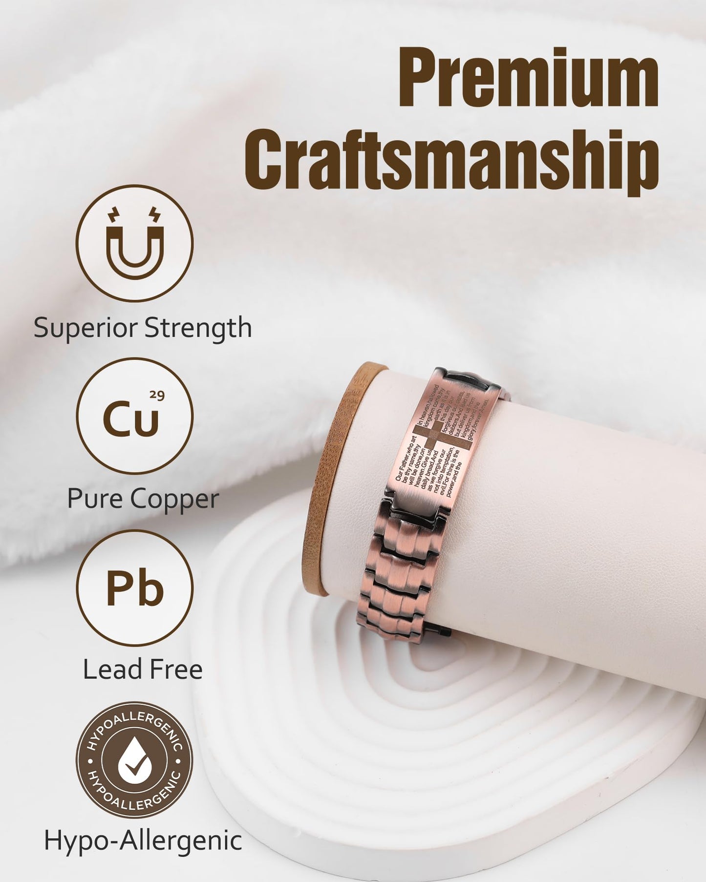 Jecanori Copper Cross Bracelet for Men, 2X Strength Magnetic Bracelets for Men, Adjustable Copper Jewelry with Sizing Tool