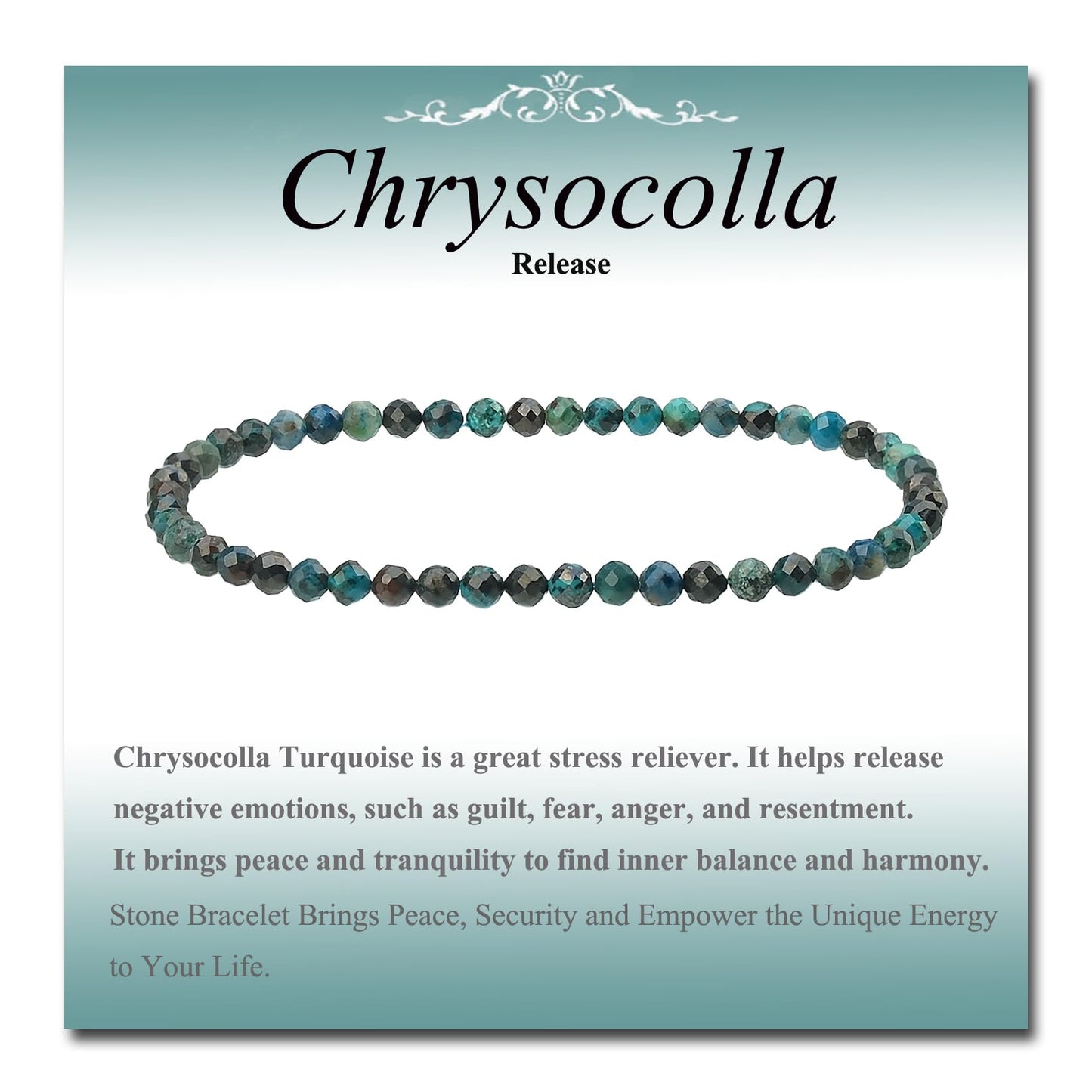 MASSIVE BEADS Natural Genuine Gemstone Beads Healing Crystal Chakra Reiki Jewelry Faceted Round Beads Bracelets (Chrysocolla, 3mm)