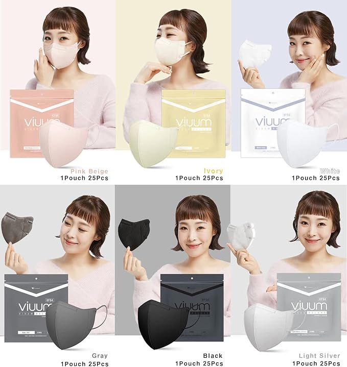 HOMSSEM [25pcs] VIUUM Deluxe Korean Face Color Mask– Soft and Durable Korea Face Mask for Adults –2D 4-Layer Filter 6Color (Pink beige-Medium)