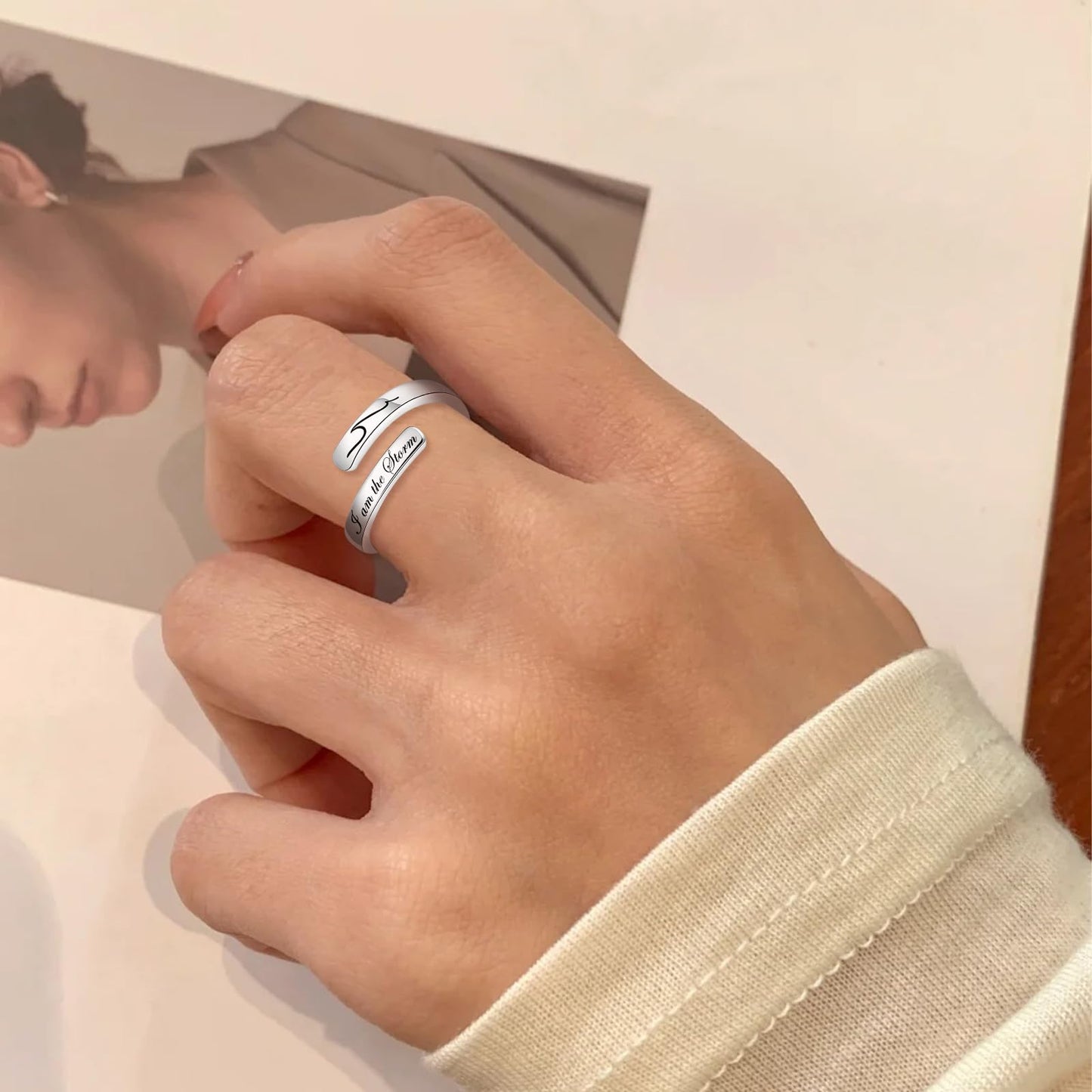 S925 Sterling Silver Inspirational Jewelry Rings Adjustable Ring Personality Encouragement Gift for Teens Women