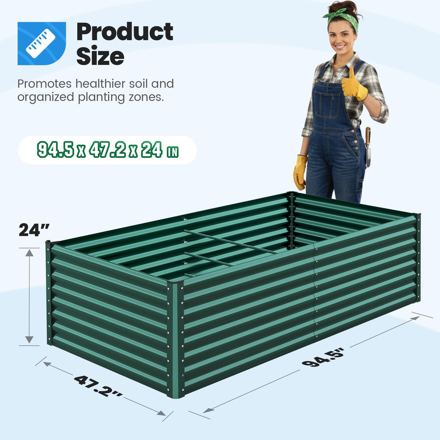 Quictent Galvanized Raised Garden Bed 8x4x2 Ft Tall Metal Planter Box for Vegetables Outdoor Bottomless for Backyard, 2 Tomato Cages Included, 22.04" Deep (Green)