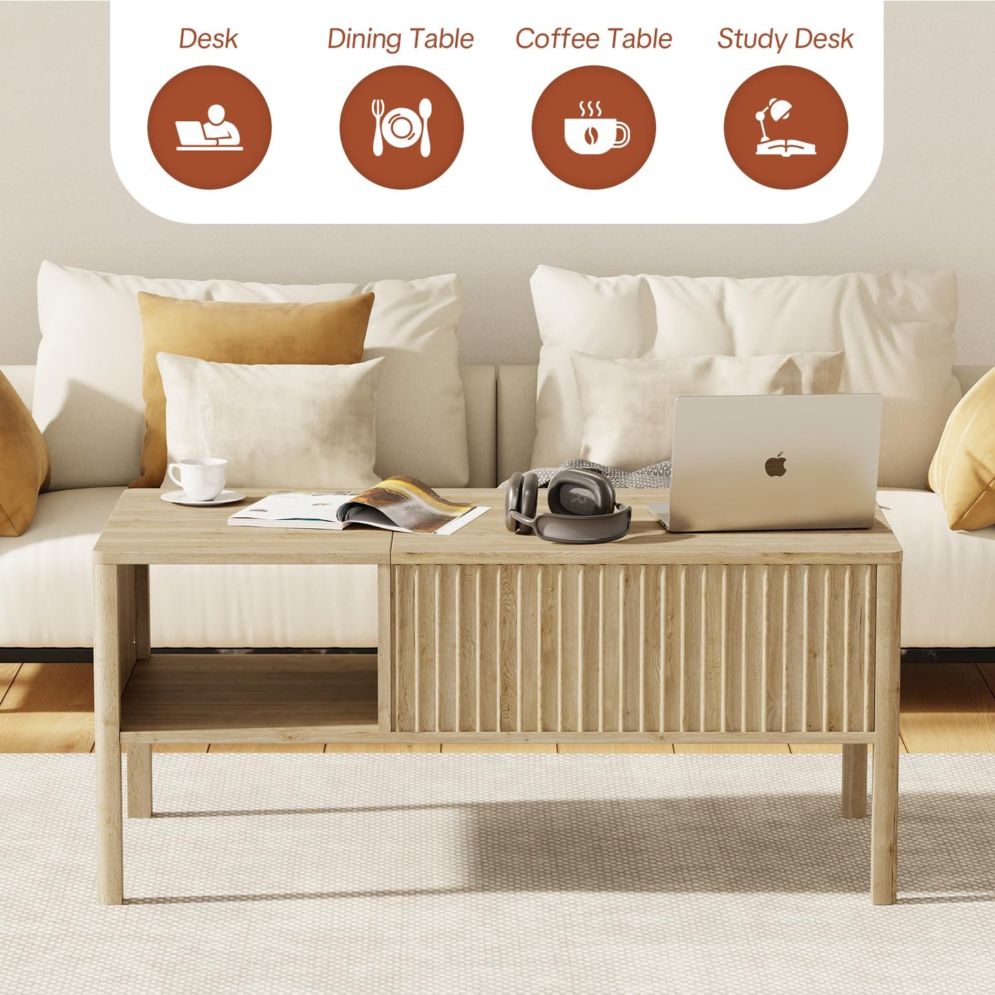 RUMBALUXY Wooden Baby Playpen and Coffee Table