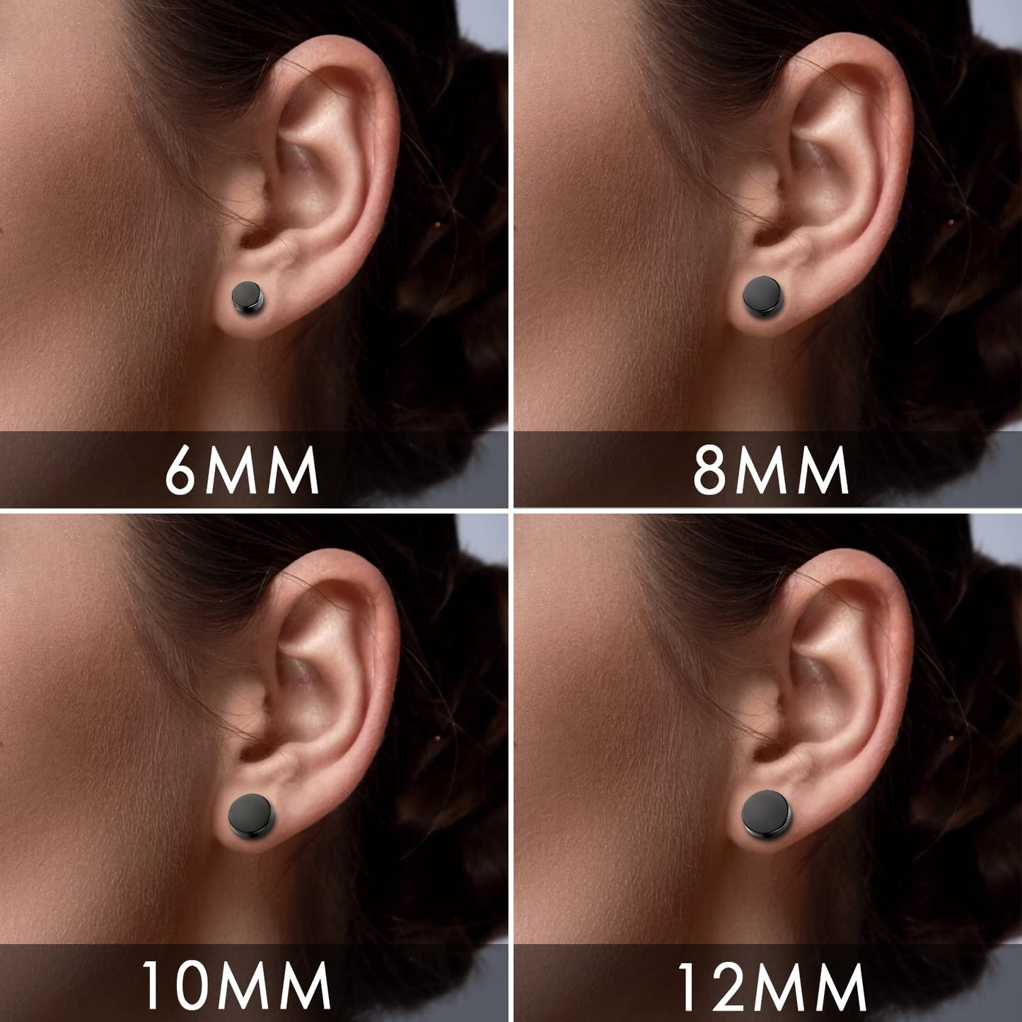 Rofusn Punk 6mm Stainless Steel Black Non-piercing Clip On Fake Cheater Stud Earrings for Men Women