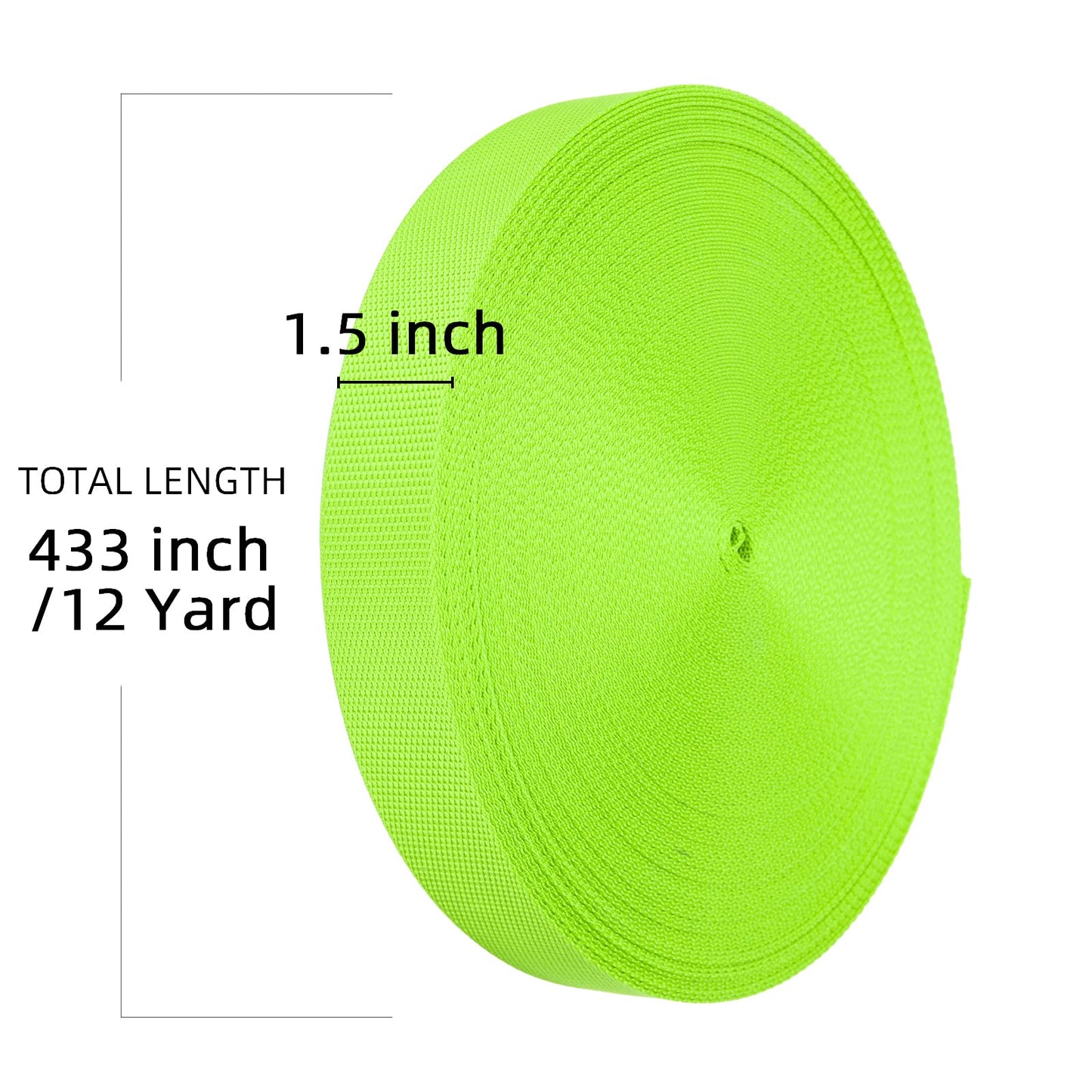 Heavy Duty Nylon Webbing Strap - 1.5 Inch, 12 Yard, Durable for Indoor/Outdoor Gear, DIY Crafting & Repairing (Fluorescent Green)