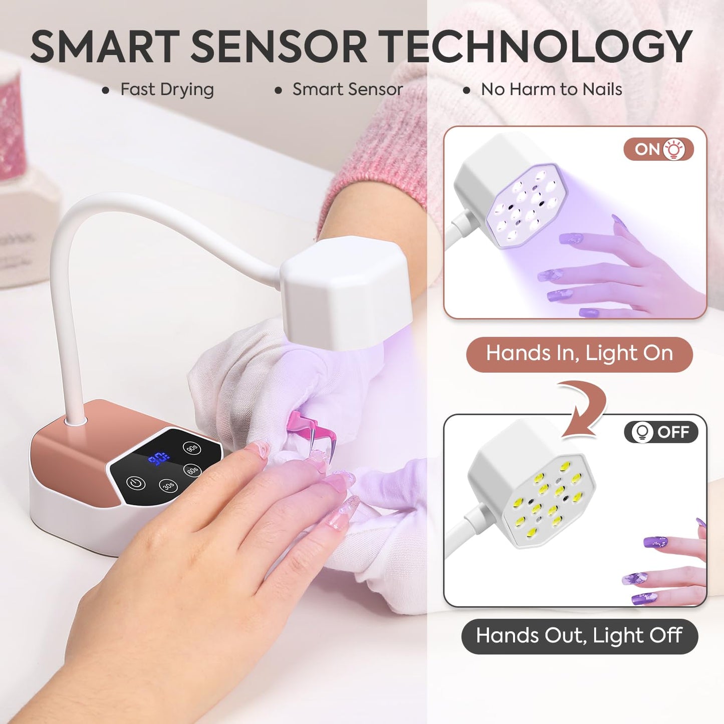UV LED Nail Lamp 36W – Mini Cordless Flash Cure Gooseneck UV Light for Gel X Nails Portable USB 50mW/cm² Rechargeable Nail Dryer with 12 LEDs, Auto Sensor, 4 Timers & LCD Display for DIY Home Manicure