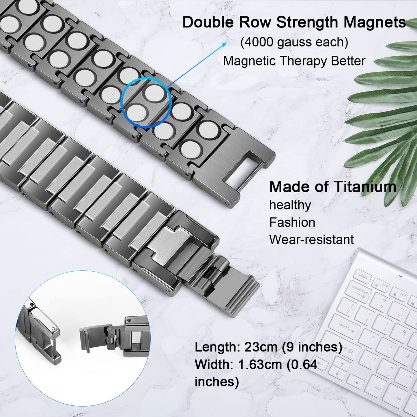 JEROOT Magnetic Bracelets for Men, Pure Titanium Bracelet (4000Gauss Per Magnet), Men's Bracelet Lymphatic Jewelry Gifts (Grey)