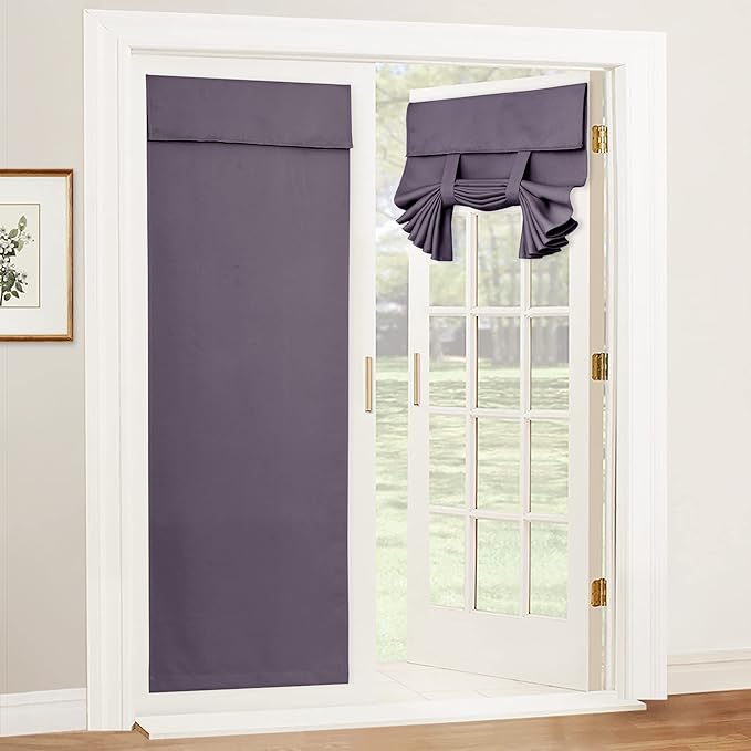 RYB HOME Blackout French Door Curtain - Privacy Thermal Insulated Window Shades for Patio Kitchen Front Entry Back Door Glass Window, Self Adhesive No Drill, 1 Panel, 26" W x 69" L, Grayish Purple