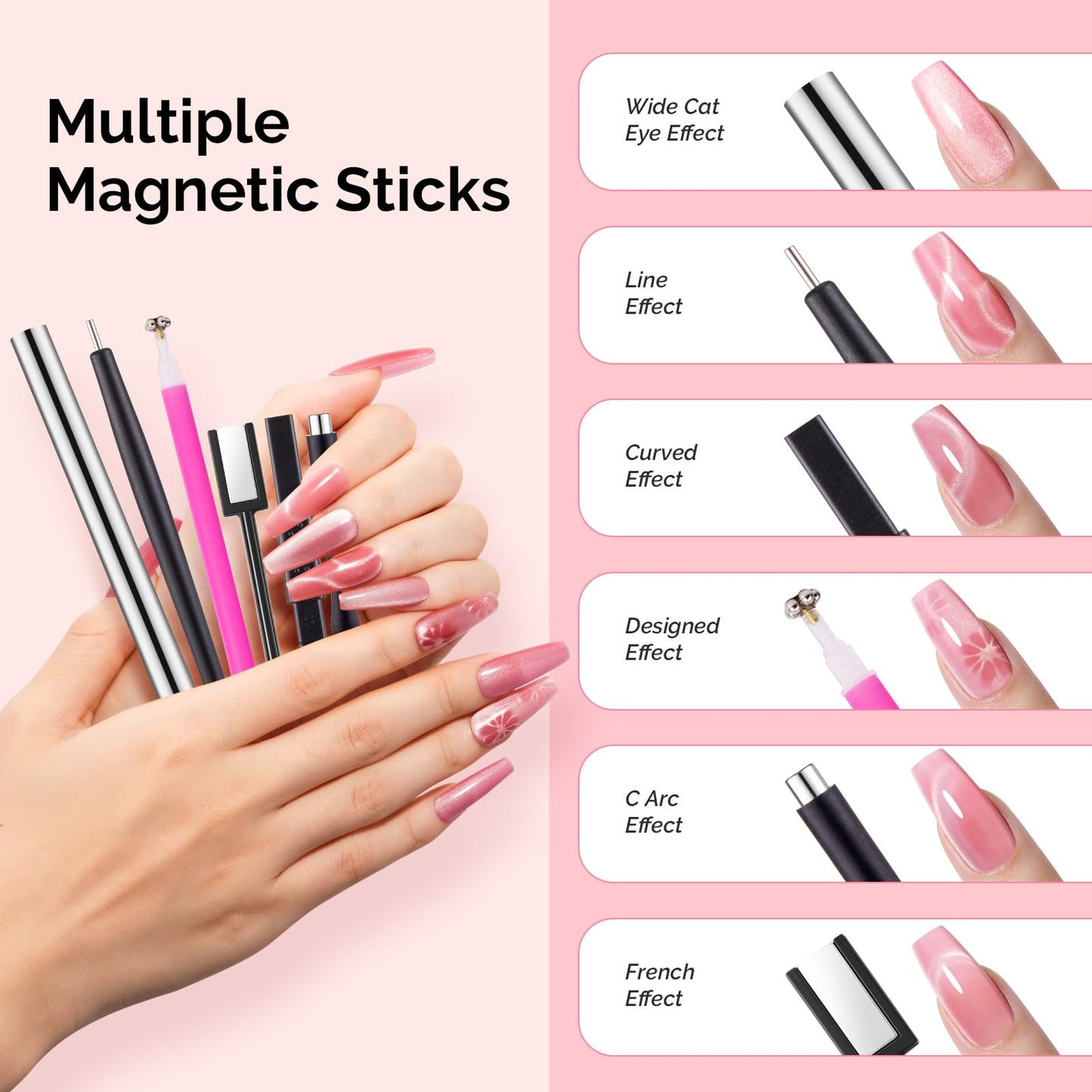 MelodySusie Nail Magnet Set, 21PCS Cat Eye Gel Nail Polish Magnets, Round Square Double Ended Magnet Stick, Cat Eye Magnet for Nails, Strong Magnetic Nail Polish Magnets Nail Design Tools