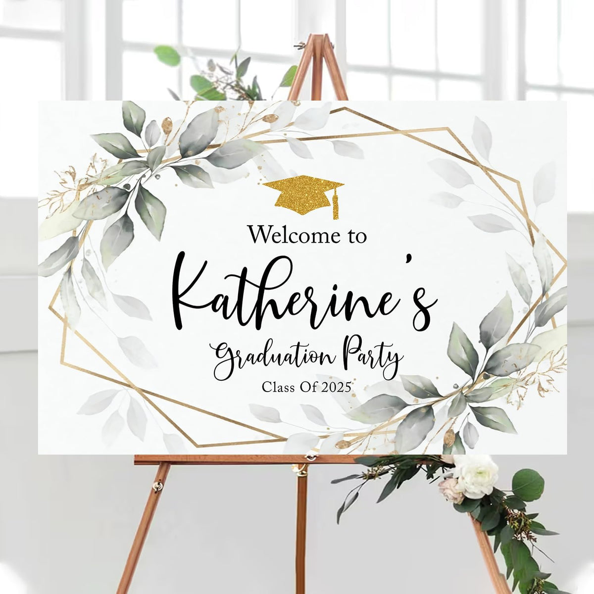 Graduation Party Welcome Sign, Graduation Party Signs, Frame Greenery Graduation Welcome Sign, Grad Party Sign Custom Design Modern, Minimalist Grad Party Decorations, Graduation Decorations