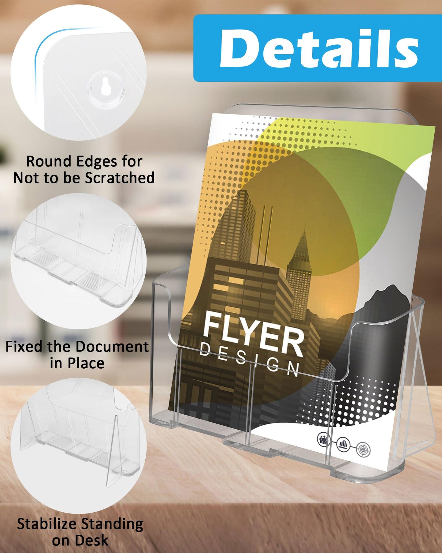 Sahasea Acrylic Brochure Holder, 4 Packs Brochure Holder 8.5 x 11, Flyer Holder for Business, Clear Brochure Display Stand for Pamphlet Paper Literature Document Magazine Menu, Table Desk Wall Mount