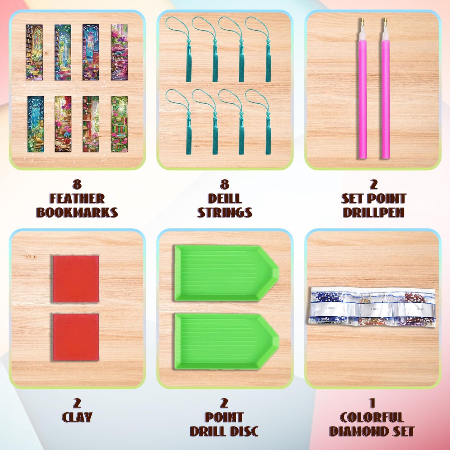 FREEBLOSS 8 Set Diamond Art Kits Bookmarks Flower Library Pattern Diamond Painting Bookmark DIY Book Makers Kits Arts and Crafts for Gift Book Lovers 2.3x7.7