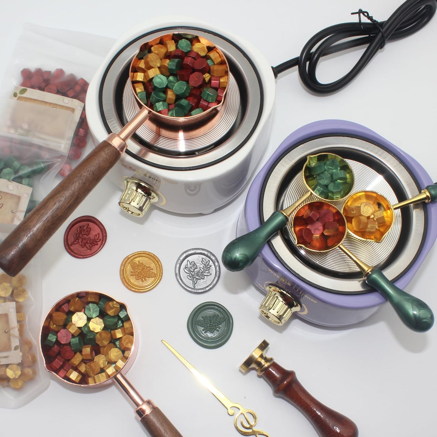 Andotopee Electric Wax Seal Warmer and Spoon Kit with 80ml Spoon, Non-Stick Sealing Wax Spoon, Tinfoil for Fast Melting Beads and Sticks - Sealing Melting Furnace Set for Stamp Seals Craft, Blue