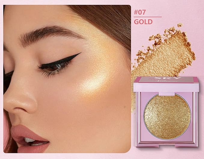 MAEPEOR Face Highlighter Palette 8 Colors Shimmer Glitter Pearl Highlighter Powder Sparkly Diamond Highlighting Palette for Face Cheek (07 Gold)