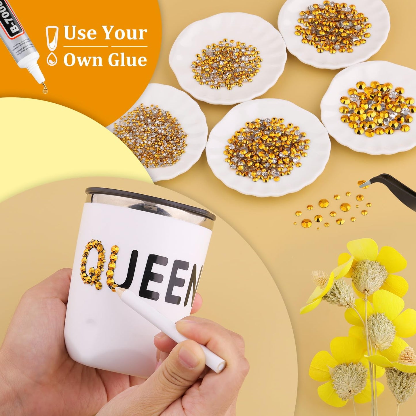 Resin Rhinestones for Crafting, 2 Boxeses Gold Multi Sizes Flatback Bedazzling Crystals for Crafts Nail Art Decoration, Non Hotfix Gems Charms for Tumbler Shoes Clothing Fabric Face Makeup