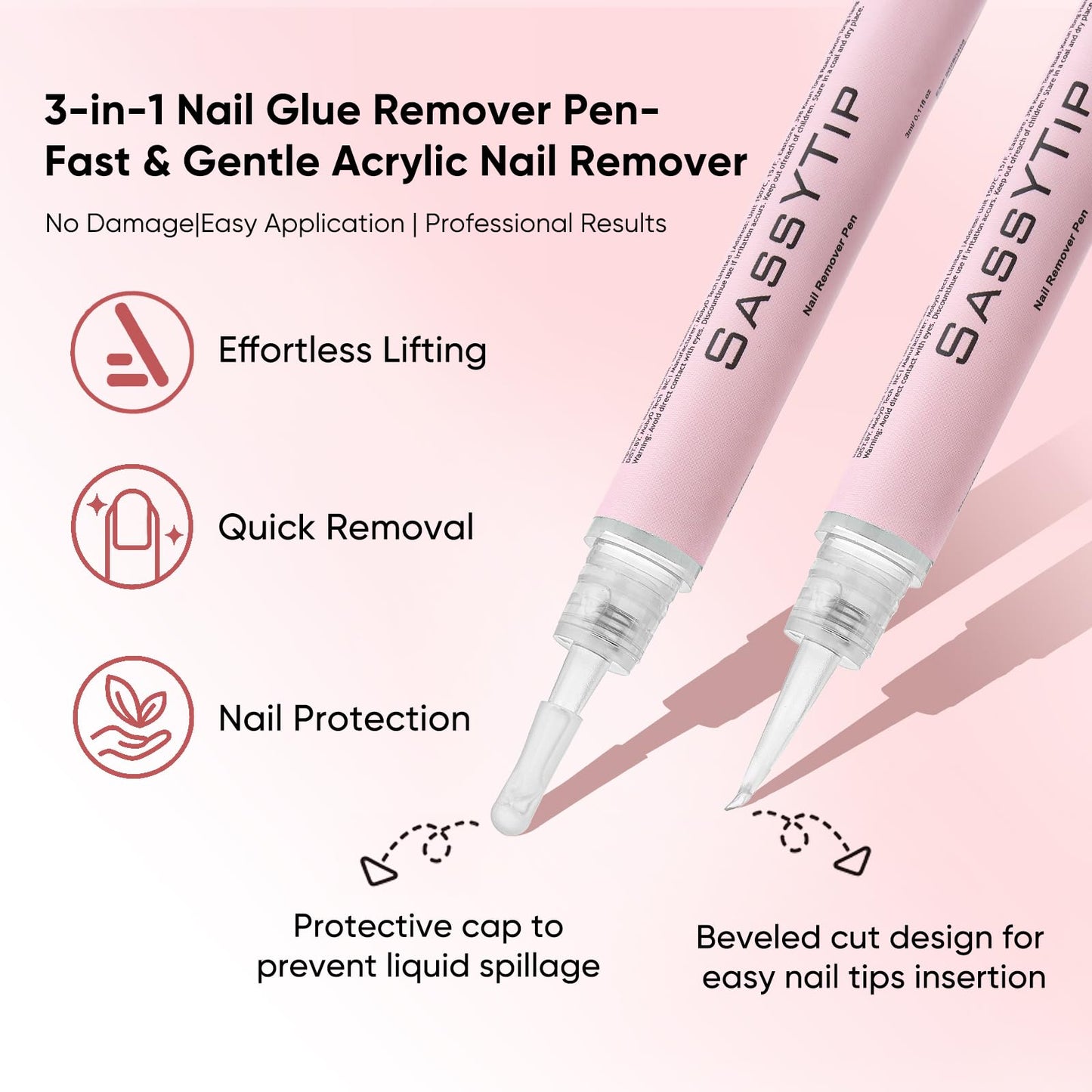 SASSYTIP Nail Glue Remover Pen for Press On Nails,Nail Polish Remover Click & Remove Design, Acetone-Free Gentle Formula for Fake Nails & Nail Glue, 0.11 fl.oz. (4 PCS)