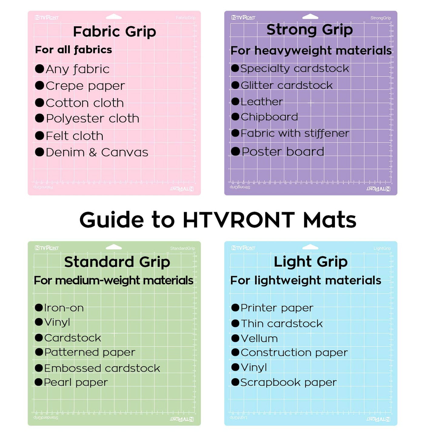 HTVRONT Cutting Mat, 6 Pcs Cutting Mat 12x12(Standard, Light, Strong, FabricGrip) Compatible with Cricut Maker 3/Maker 4/Maker/Explore 3/4/5/Air 2/One, Variety Adhesive Sticky Cutting Mats Accessories