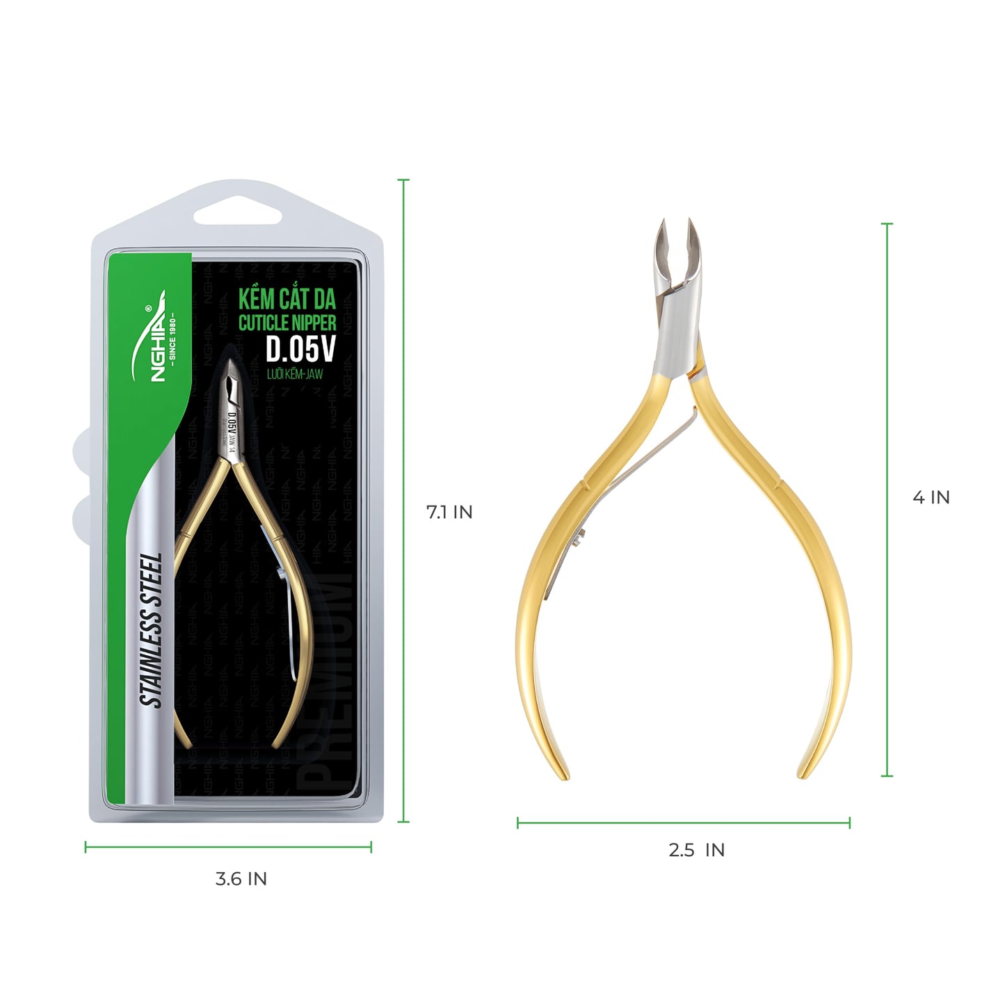 NGHIA Premium Cuticle Nipper - D-05V Jaw 14 (Stainless Steel) - Professional Nail Tools