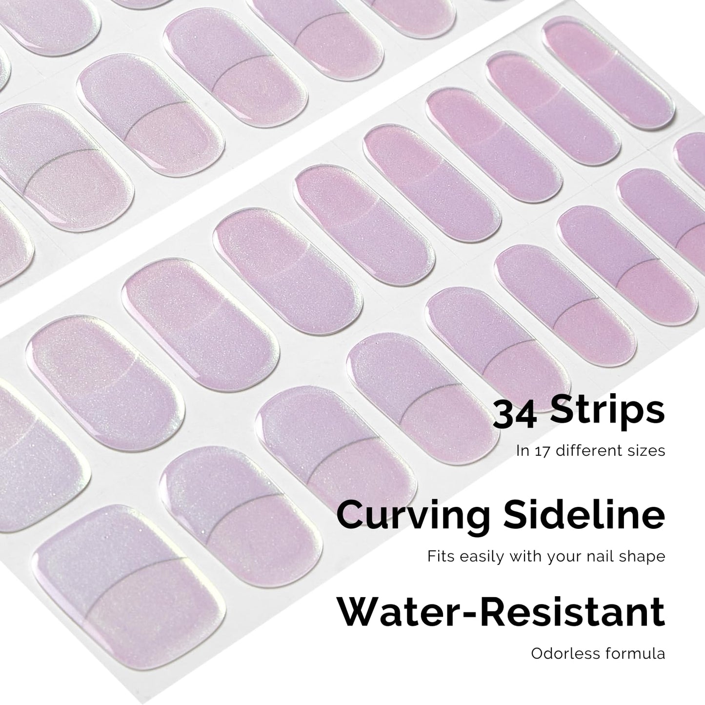Semi Cured Gel Nail Strips - NAILOG 34 Pcs French Clear Glitter Nail Stickers Extra Long Wraps with Glossy Gel Finishing, Magic Aura