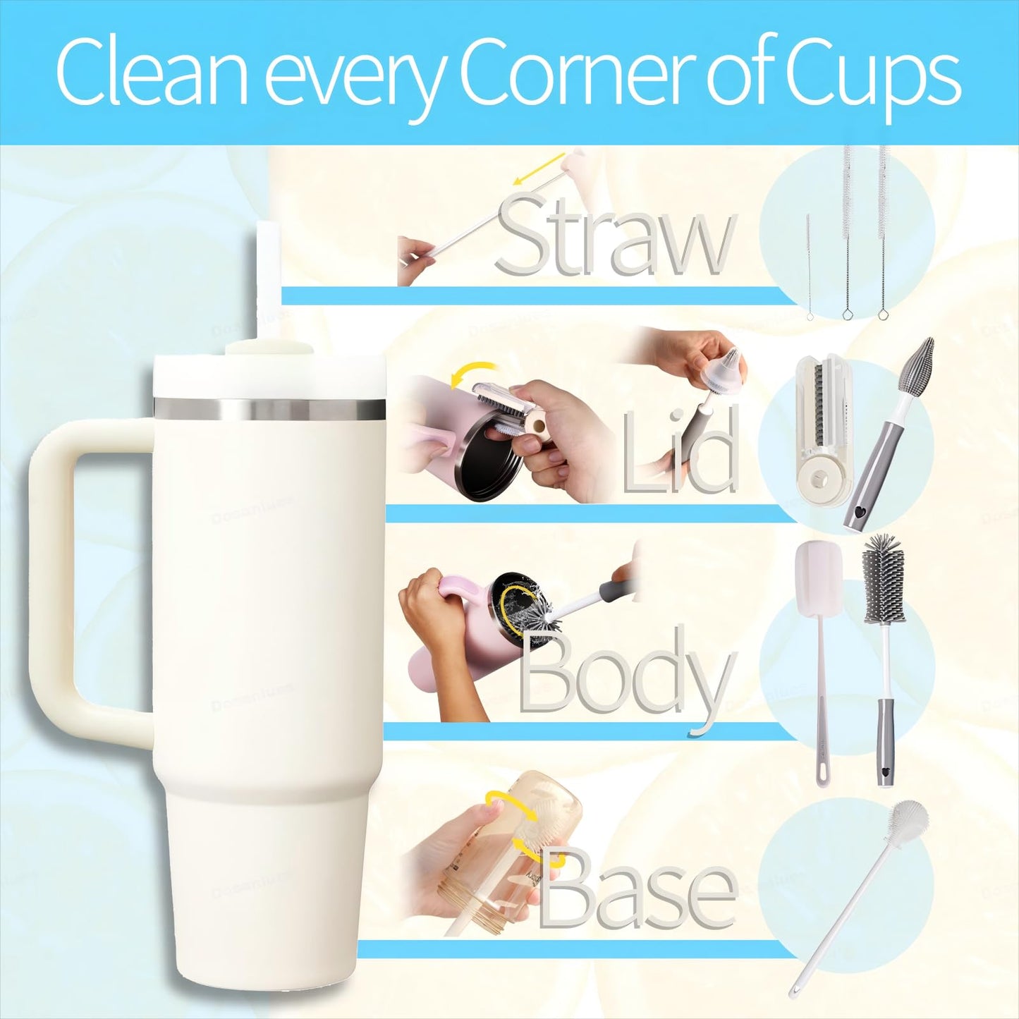 Dosanlues 8Pcs Water Bottle Cleaner Brush Compatible with Stanley, Multipurpose Brush Cleaner Kit with Nylon Straw Brush 4 in 1 Bottle Gap Cleaner and Silicone Cup Cleaners