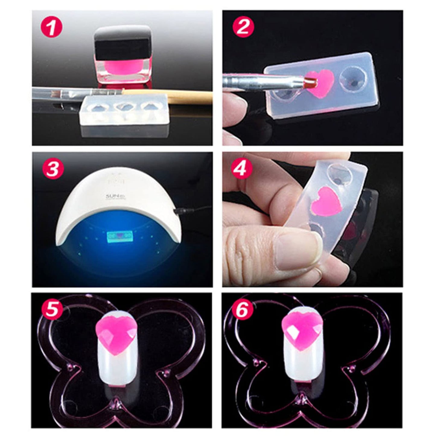Unahtinr 15Pcs Mini Faceted Gem Heart Silicone Molds Nail Art Carving Mold Suitable for DIY Nail Art Decoration Supplies Tool