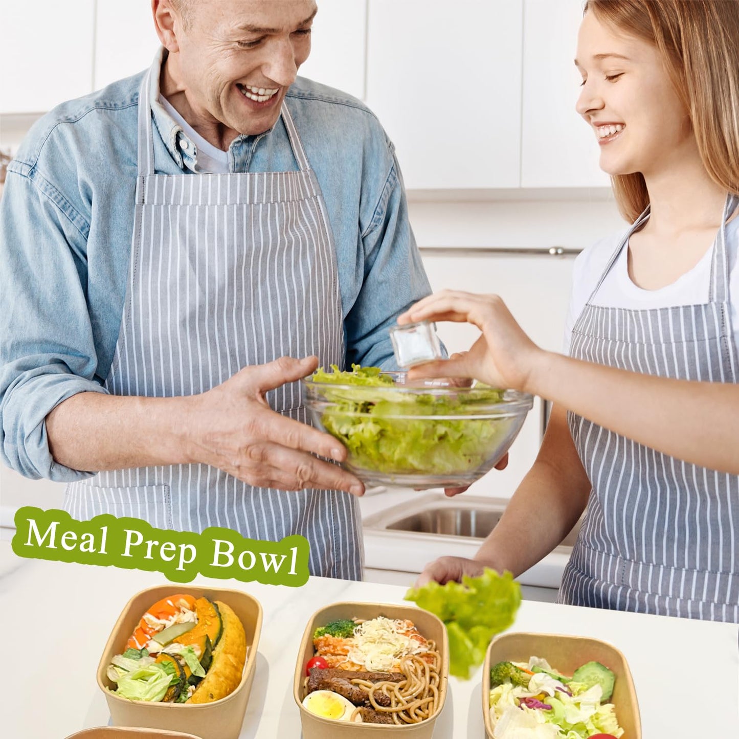 50-Pack 29oz Kraft Paper Bowls Disposable with Lids and Wooden Forks, Disposable Meal Prep Containers Paper Food Prep Containers with Lids, To Go Container for Hot Soup/Salad, Freezer & Microwave Safe
