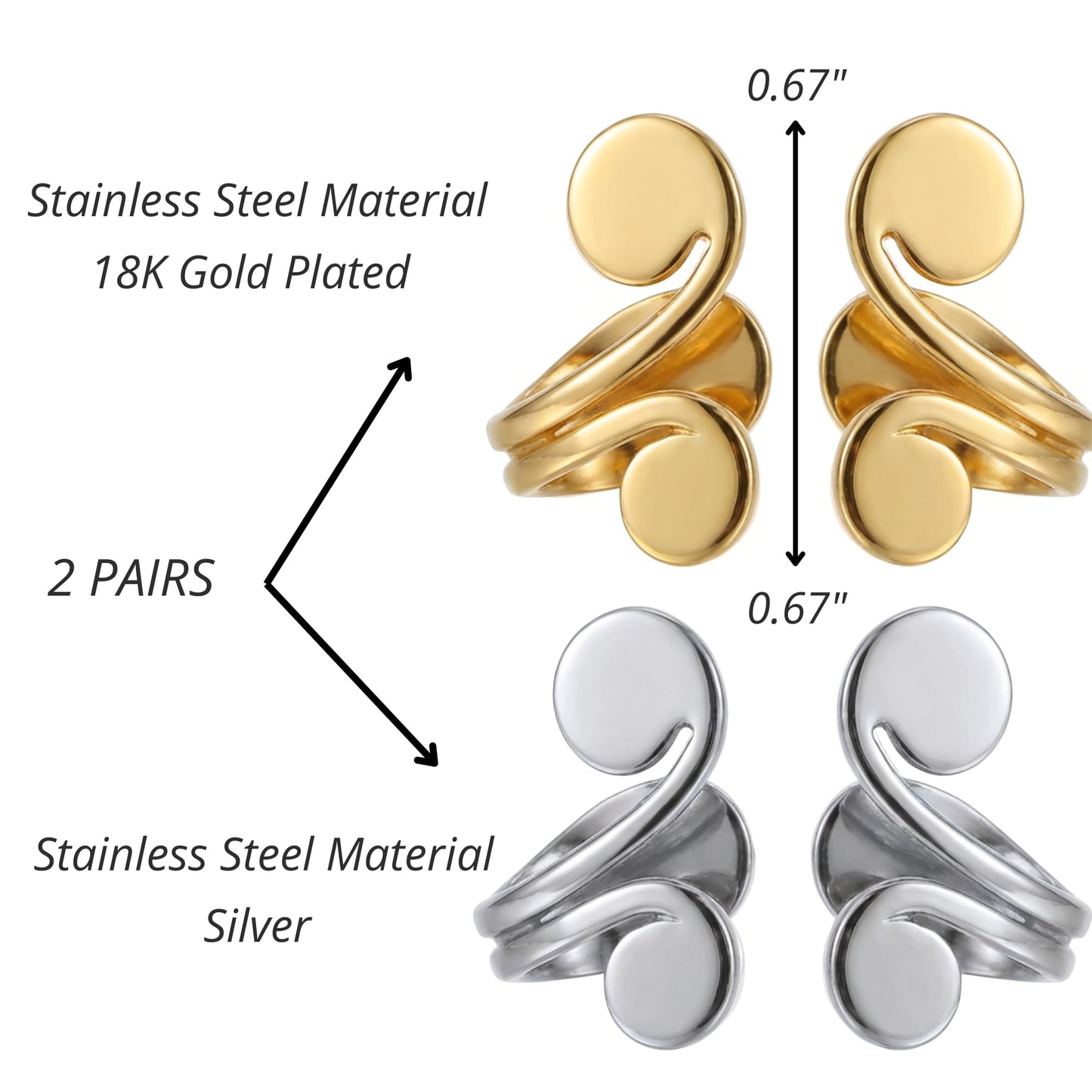 15mm & 10mm Keloid Pressure Earring Set for Women and Men | Clip on Compression Earrings for Swelling | Acupressure Earrings for Her (Acupressure Gold & Silver)