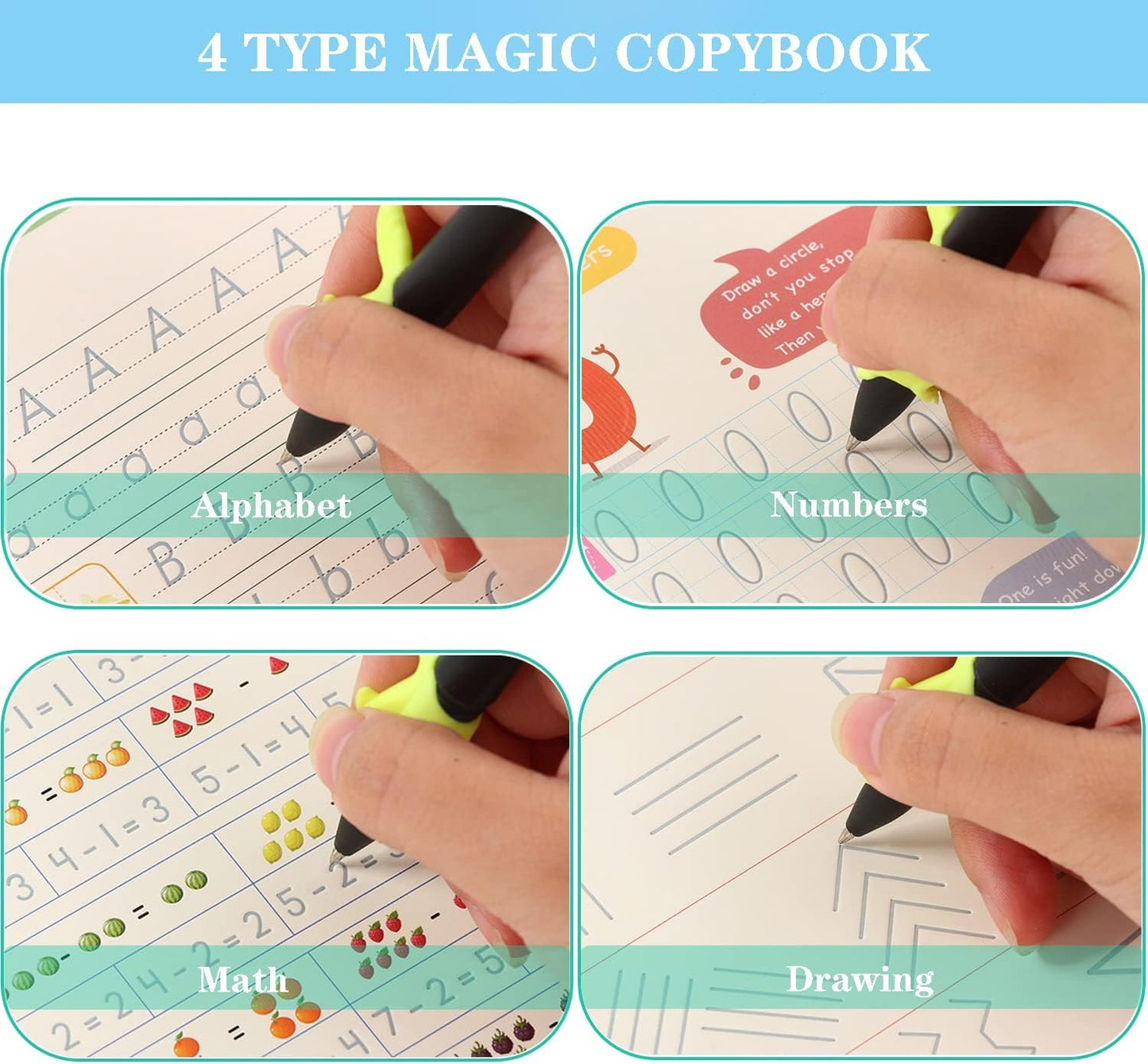 Magic Grooved Writing Books for Kids, Handwriting Practice for Ages 5–7, Tracing Books for Kids Ages 3–5, Preschool & Kindergarten Workbook with Letters, Numbers, Math & Drawing