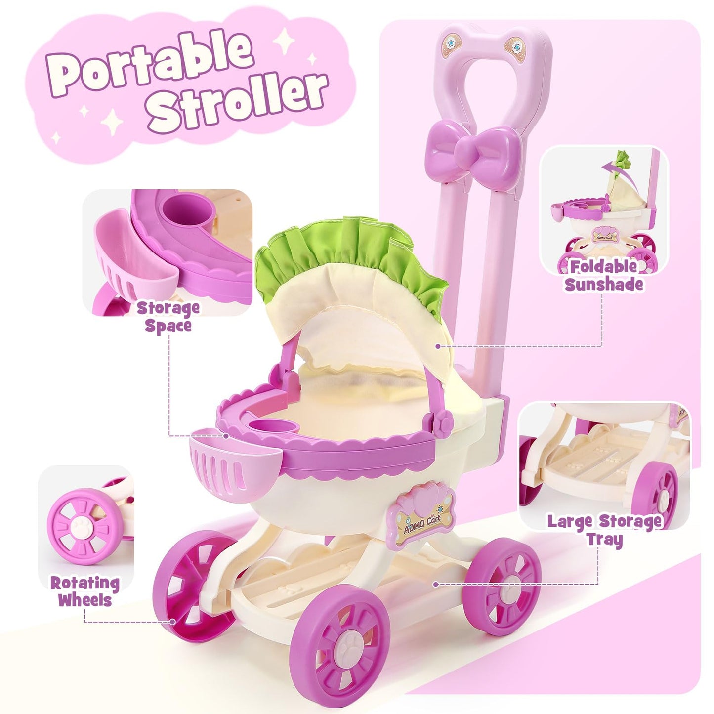 TUZT Girl Interactive Walking Unicorn Stroller Toy Set with Plush Electric Unicorn & Groom Care Accessories, Pretend Play Christmas Birthday Gift Toddler 3 4 5 6 Years, Unicorn Toys for Girls 4-6