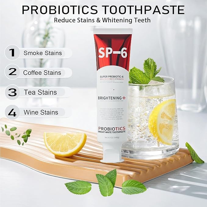 Sp-6 Probiotic Whitening Toothpaste, Sp-6 Super Whitening Toothpaste, containing whitening Teeth and Gum Health, Fresh Breath and Mint Flavor Enhancement Formula。 (2PC)