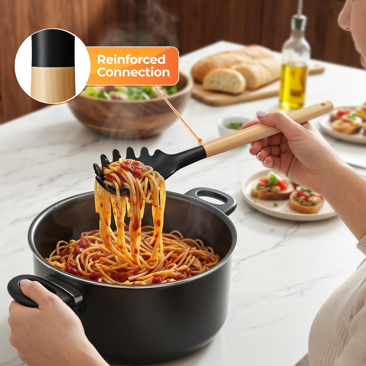 WISELIFE Kitchen Utensils Set - 33 PCS, Heat-Resistant Silicone Cooking Utensils Set with Wooden Handle, BPA-Free Kitchen Gadgets Spatula Sets with Holder for Nonstick Cookware (Black)