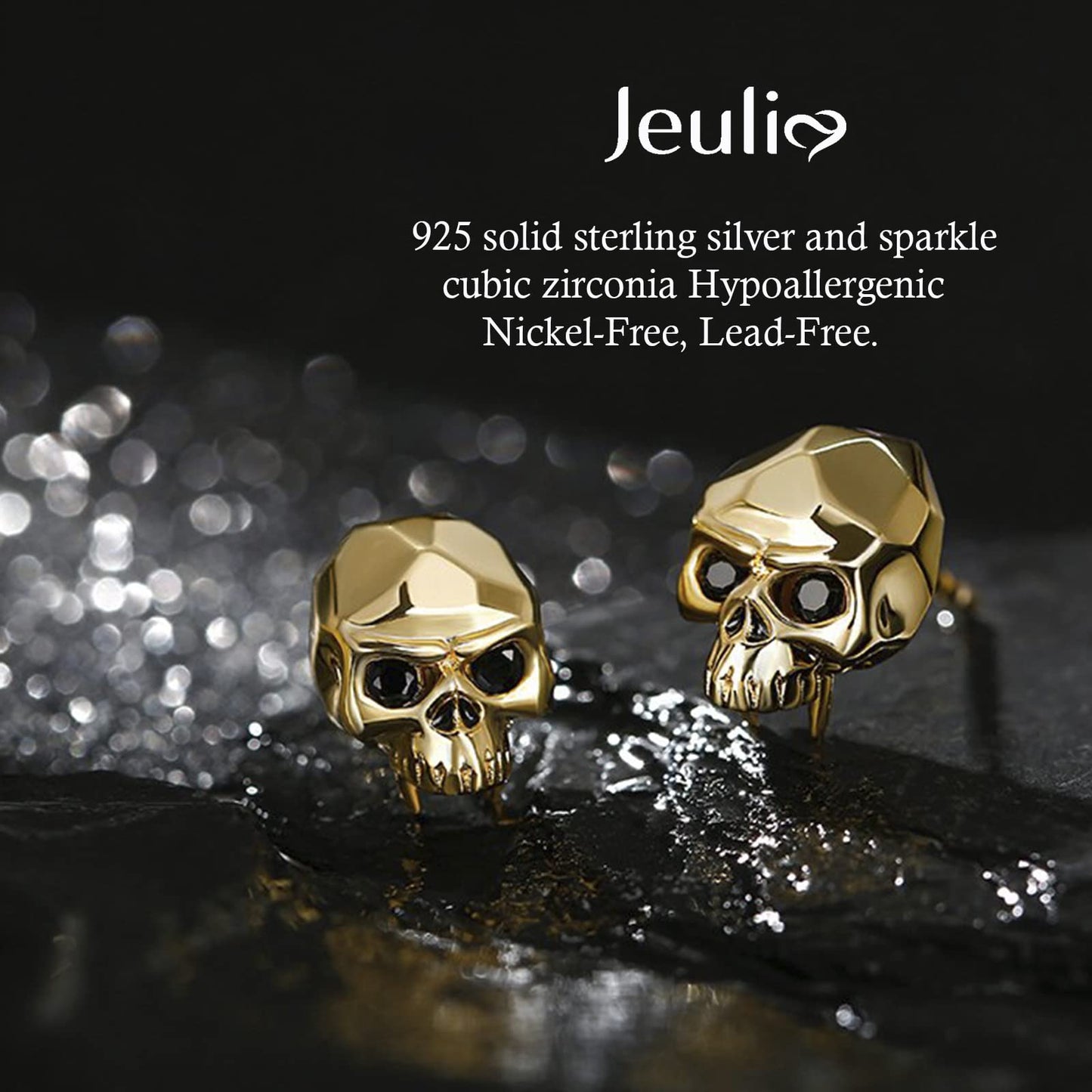 Jeulia Sterling Silver Skull Studs Punk Drop Earrings Gothic Skeleton Jewelry Dangle Hoop Black Piercing Earrings Diamond Gift for Women Men Girlfriend Daughter with Gift Box (Dark Phantom)