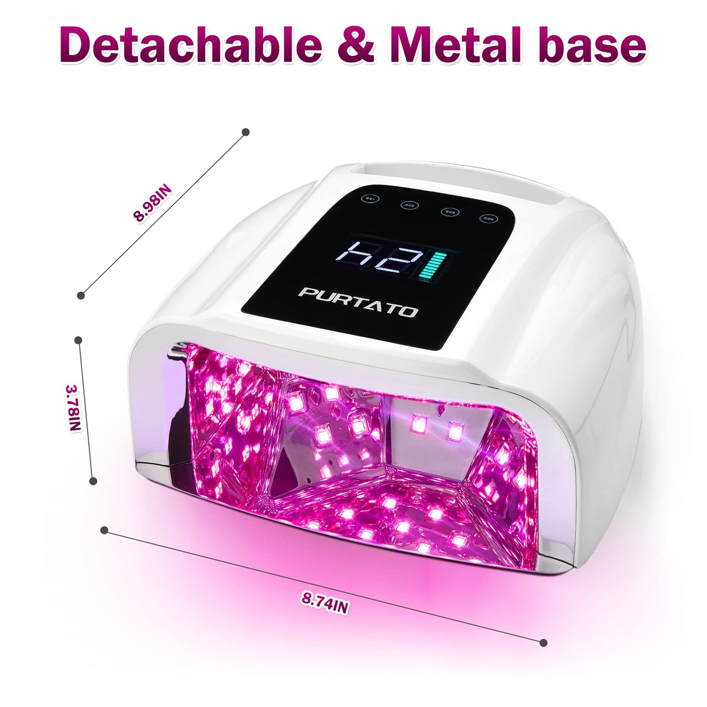 PURTATO Professional Rechargeable 96W UV LED Portable Cordless UV Light for Nail Lamp Machine with Removable Stainless Steel Bottom,4 Timer Setting and Smart Sensor Nail Dryer (White)