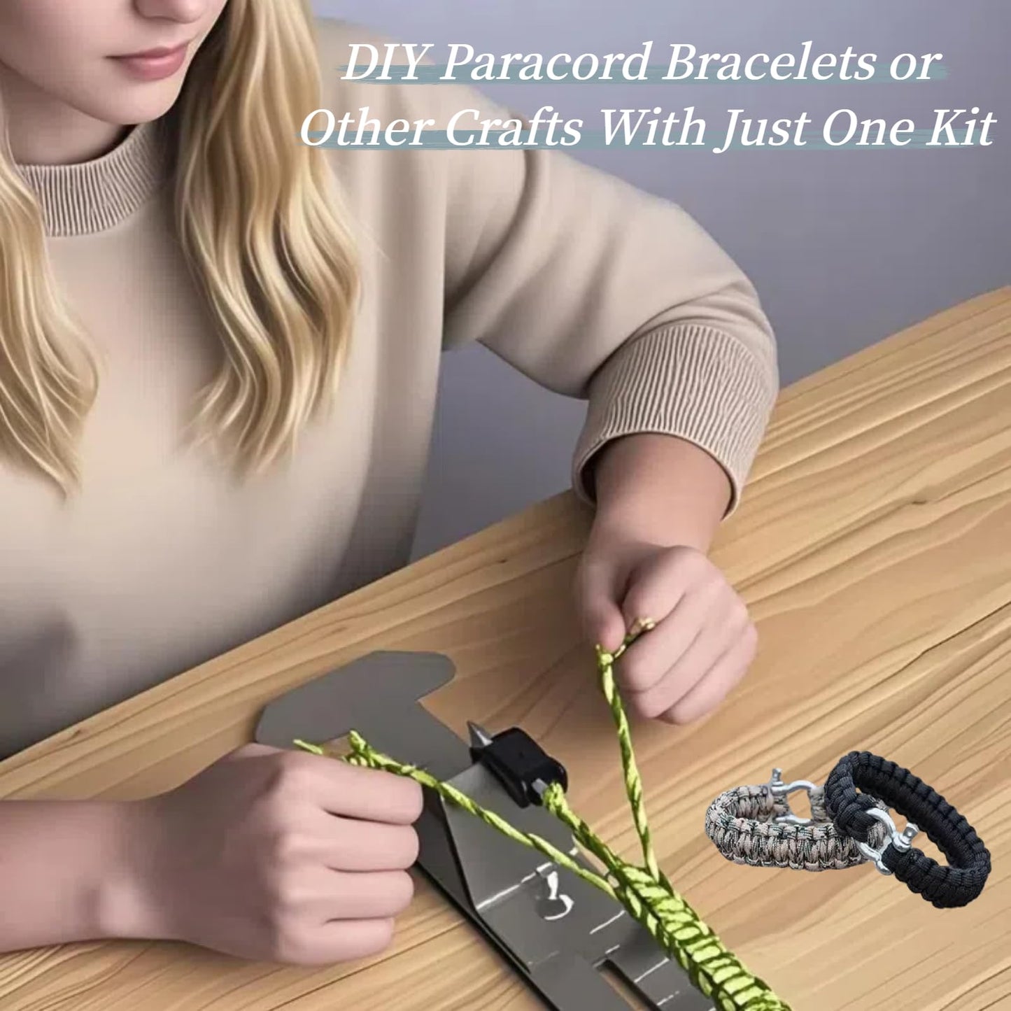 KOKKOYA Paracord Jig Tools Bracelet Making Kit Accessories Adjustable Paracord Jig Kit with 2 Cords and 3 Buckles Bracelet Adjustable Length 4" to 13" (Kahki)
