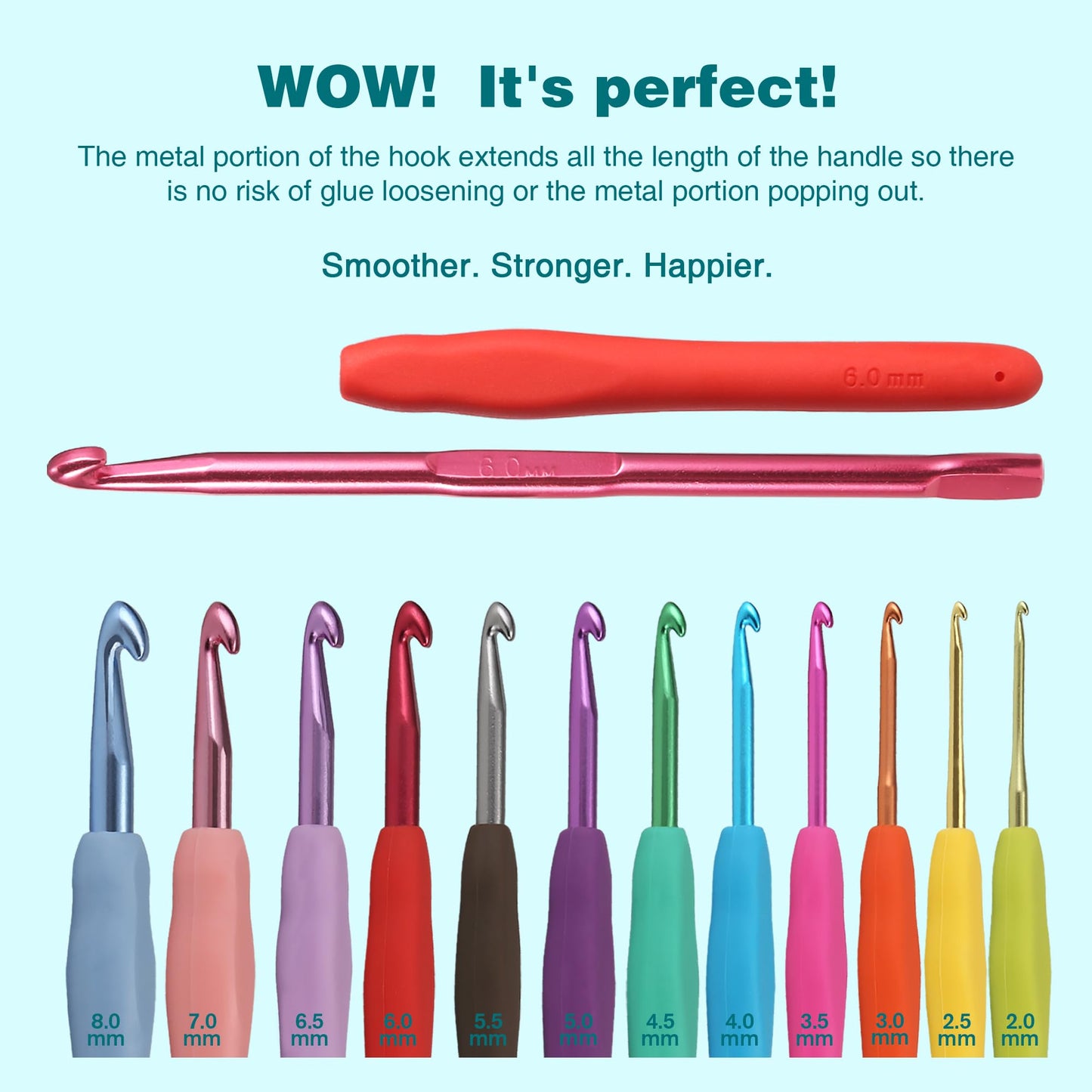 YOJOB Crochet Hooks Set (12 Sizes), Super Smooth 2.0mm-8.0mm Ergonomic Soft Grip Crochet Needle Kit with Accessories and Crochet Case