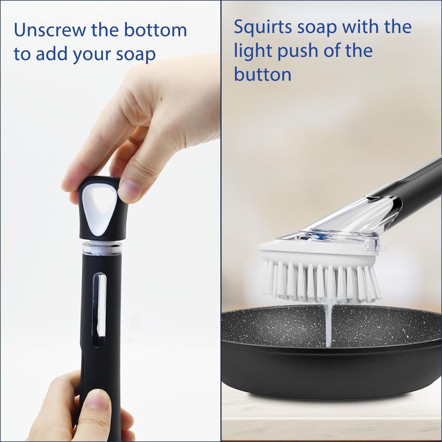 RIMAY Soap Dispensing Dish Brush, Dish Scrubber with Soap Dispenser, Dish Soap Brush, Dish Wand with Soap Dispenser Kitchen Brush for Dishes, Pans, Sink, Pots（2 Pack）